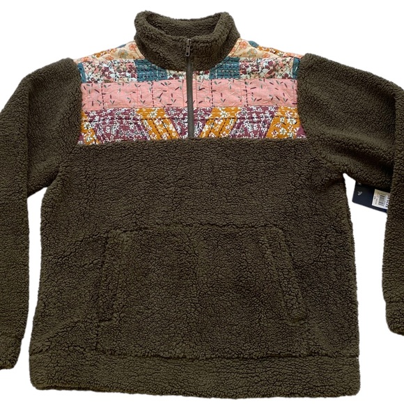 LUCKY BRAND Women’s Long Sleeve Half Zip Quilted Sherpa Pullover in Olive Size S - Picture 4 of 13